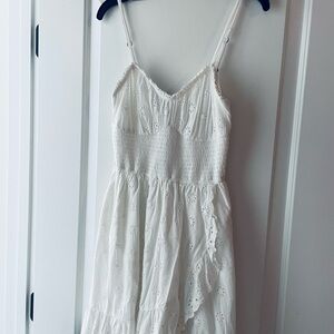 Hollister White Asymmetrical Eyelet Ruffled Mini Sundress